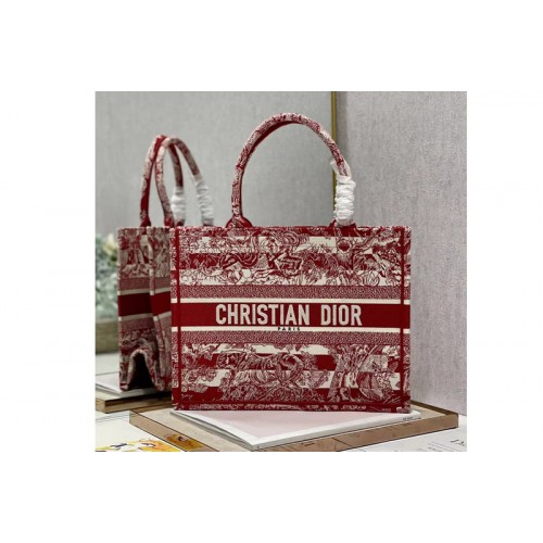 Dior M1265 Christian Dior Small Dior Book Tote Bag in Red Toile de Jouy Reverse Embroidery