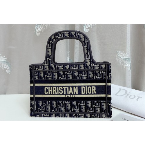 Christian Dior S5475 mini dior book tote bag in Blue Dior Oblique embroidered velvet Christian Dior S5475 mini dior book tote bag in Blue Dior Oblique embroidered velvet