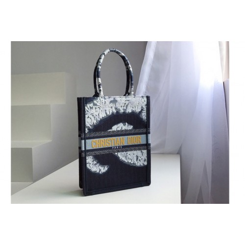 Dior M1272 Vertical Dior Book Tote Bag in Blue Multicolor Tie & 038  Dior Embroidery with Metallic Thread