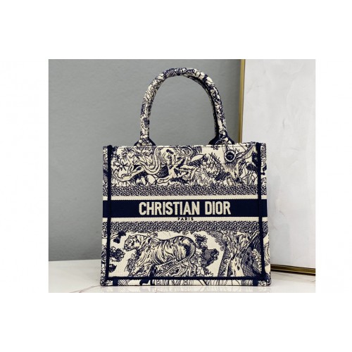 Christian Dior M1265 Small Dior Book Tote Bag in Blue Toile de Jouy Reverse Embroidery Christian Dior M1265 Small Dior Book Tote Bag in Blue Toile de Jouy Reverse Embroidery