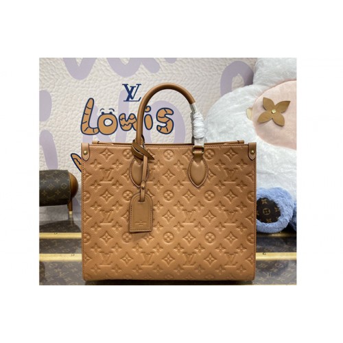Louis Vuitton M12775 OnTheGo MM bag in Cognac Brown Embossed grained cowhide leather