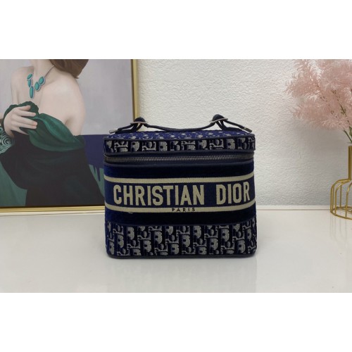 Christian Dior S5480 diortravel vanity case in Blue Dior Oblique embroidered velvet