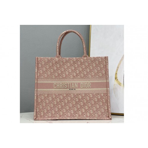 Christian Dior M1286 Large Dior book tote Bag in Pink Dior Oblique Embroidery