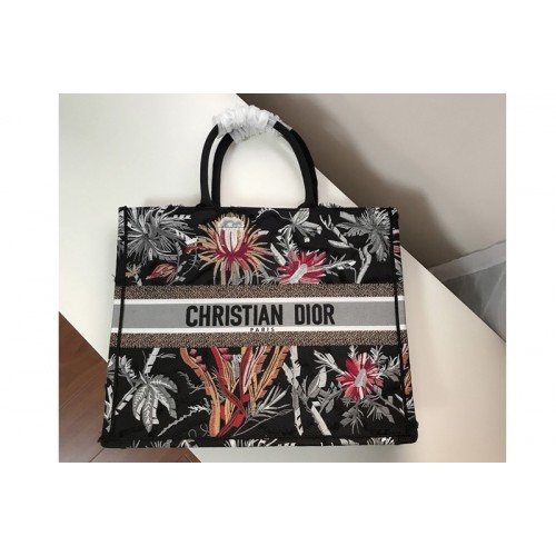Dior M1286 Dior Book Tote Bag in Black Palm Tree Toile de Jouy Embroidery