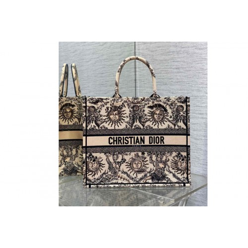 Dior M1286 Christian Dior Large Dior Book Tote Bag in Beige and Black Toile de Jouy Soleil Embroidery