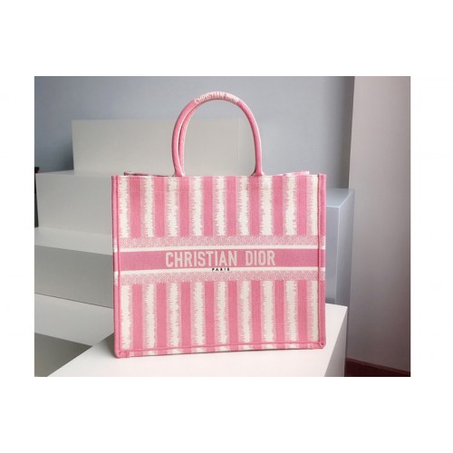 Christian Dior M1286 Dior book tote Bag in Pink D-Stripes Embroidery