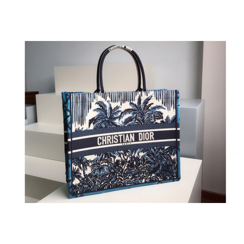 Christian Dior M1286 Dior book tote Bag in Blue Dior Palms Embroidery