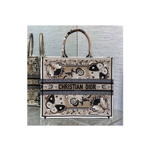 Dior M1286 Christian Dior Large Dior Book Tote bag in Beige Multicolor Butterfly Bandana Embroidery