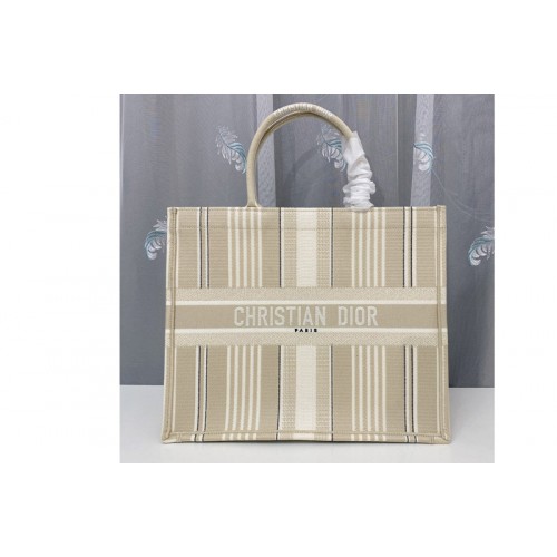 Christian Dior M1286 Dior book tote Bag in Beige Stripes Embroidery