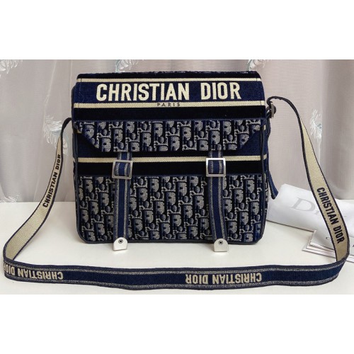 Christian Dior M1291 diorcamp bag in Blue Dior Oblique Embroidery Christian Dior M1291 diorcamp bag in Blue Dior Oblique Embroidery