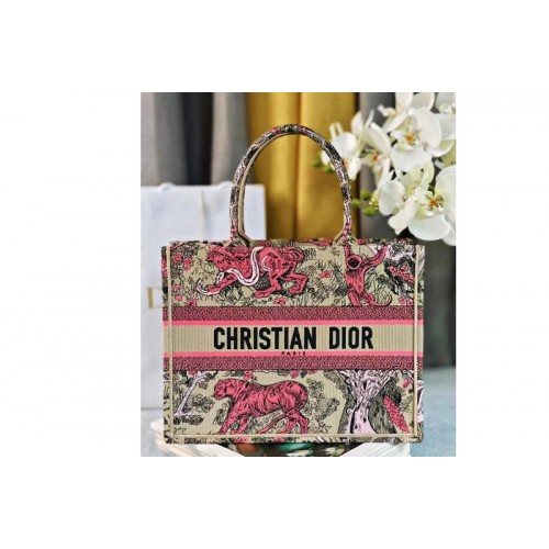 Dior M1296 Medium Dioriviera Dior Book Tote bag in Raffia with Pink Toile de Jouy Sauvage Embroidery Dior M1296 Medium Dioriviera Dior Book Tote bag in Raffia with Pink Toile de Jouy Sauvage Embroidery