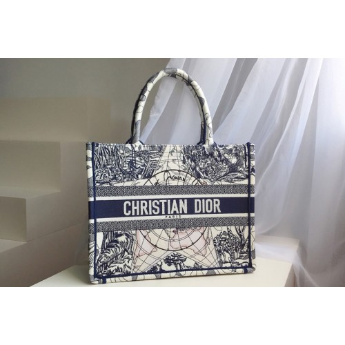 Christian Dior M1296 Small Dior Book Tote Bag in Blue Multicolor Dior Around the World Embroidery