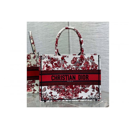 Dior M1296 Christian Dior Medium Dior Book Tote Bag in White and Red Le Cœur des Papillons Embroidery Dior M1296 Christian Dior Medium Dior Book Tote Bag in White and Red Le Cœur des Papillons Embroidery
