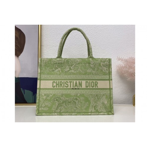 Christian Dior M1296 Dior book tote Bag in Green Toile de Jouy Reverse Embroidery