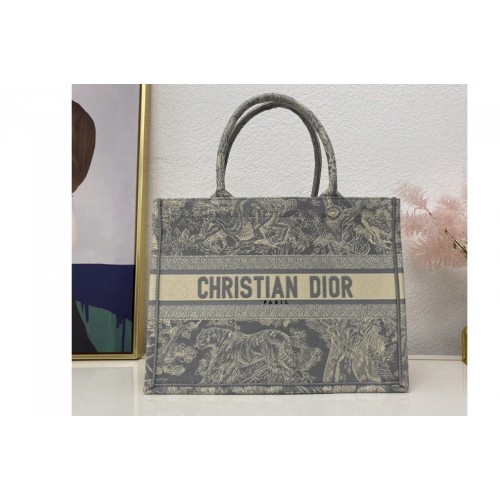 Christian Dior M1296 Dior book tote Bag in Gray Toile de Jouy Reverse Embroidery