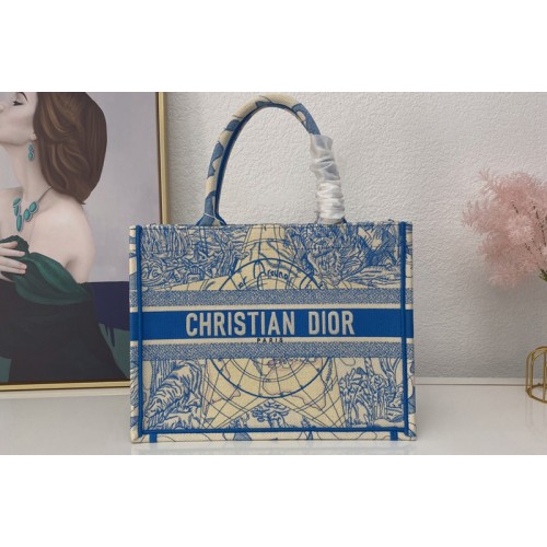 Christian Dior M1296 Small Dior Book Tote Bag in Blue Multicolor Dior Around the World Embroidery Christian Dior M1296 Small Dior Book Tote Bag in Blue Multicolor Dior Around the World Embroidery