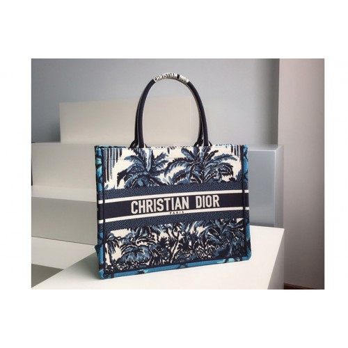 Christian Dior M1296 Small Dior Book Tote Bag in Blue Dior Palms Embroidery