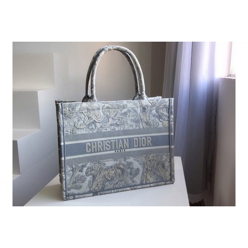 Christian Dior M1296 Small Dior Book Tote Bag in Gray Toile de Jouy Embroidery Christian Dior M1296 Small Dior Book Tote Bag in Gray Toile de Jouy Embroidery