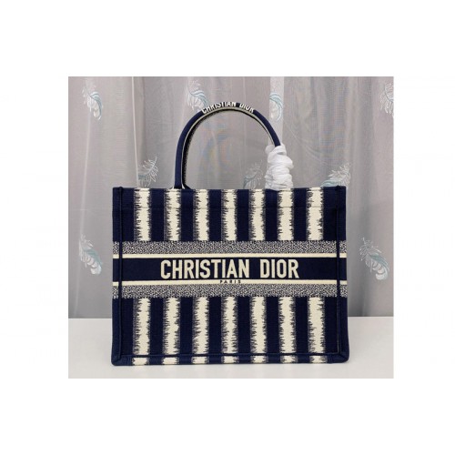 Christian Dior M1296 Small Dior Book Tote Bag in Blue D-Stripes Embroidery Christian Dior M1296 Small Dior Book Tote Bag in Blue D-Stripes Embroidery