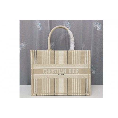 Christian Dior M1296 Small Dior Book Tote Bag in Beige Stripes Embroidery Christian Dior M1296 Small Dior Book Tote Bag in Beige Stripes Embroidery