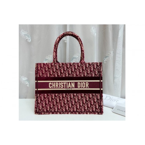 Christian Dior M1296 small dior book tote Bag in Burgundy Dior Oblique Embroidery