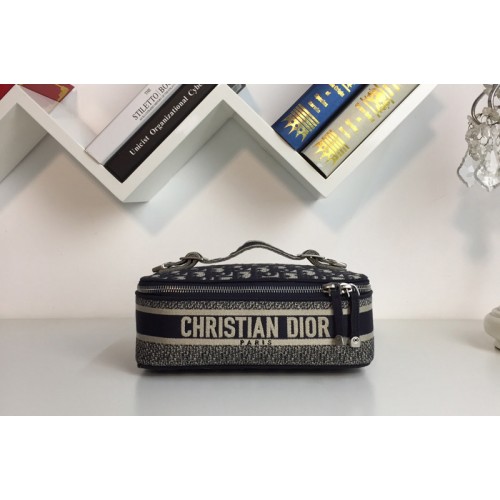 Dior M1522 Oblique Cosmetic bag in Navy Blue Dior Oblique jacquard