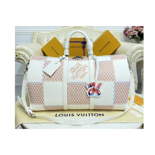 Louis Vuitton M20563 Keepall Bandoulière 50 travel bag in White Damier Spray cowhide leather Louis Vuitton M20563 Keepall Bandoulière 50 travel bag in White Damier Spray cowhide leather