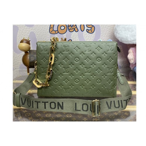 Louis Vuitton M20568 Coussin MM handbag in Khaki Green Monogram-embossed puffy lambskin