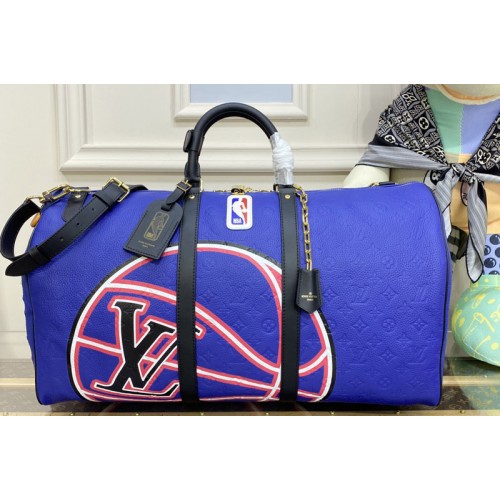 Louis Vuitton M21105 Keepall Bandoulière 55 travel bag in Blue Embossed Taurillon leather