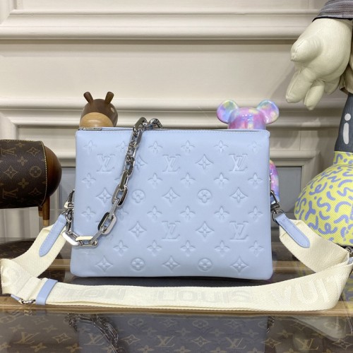 Louis Vuitton M21197 Coussin PM hand bag in Ice Blue Monogram-embossed lambskin