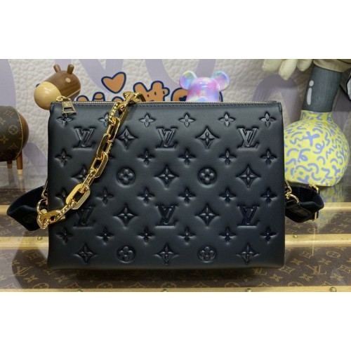 Louis Vuitton M21260 Coussin PM handbag In Black Monogram-embossed puffy lambskin