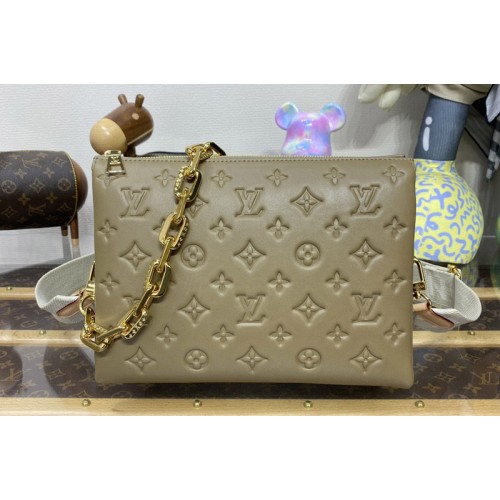 Louis Vuitton M21263 Coussin PM handbag in Taupe Monogram embossed puffy lambskin