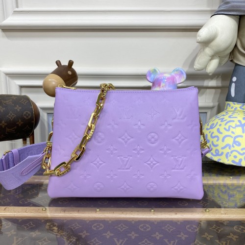 Louis Vuitton M21439 Coussin PM hand bag in Purple Monogram-embossed lambskin Louis Vuitton M21439 Coussin PM hand bag in Purple Monogram-embossed lambskin