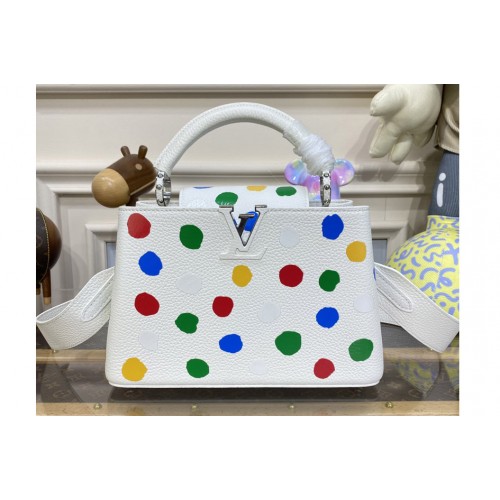 Louis Vuitton M21637 LVxYK Capucines BB Bag in White Taurillon bull calf leather with 3D Painted Dots print