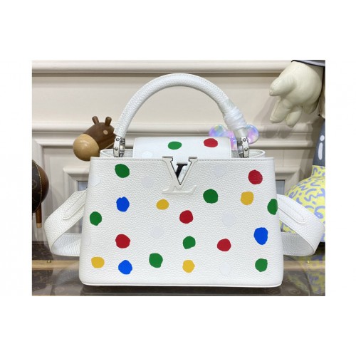 Louis Vuitton M21637 LVxYK Capucines MM Bag in White Taurillon bull calf leather with 3D Painted Dots print