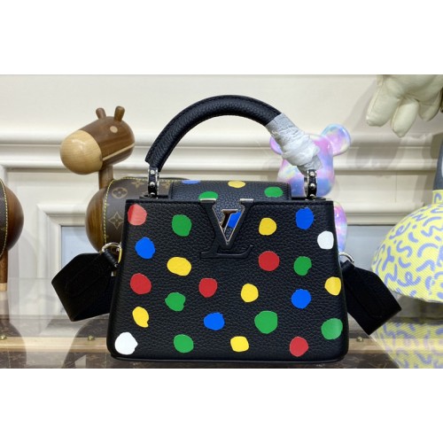Louis Vuitton M21663 LVxYK Mini Capucines Bag in Black Taurillon bull calf leather with 3D Painted Dots print