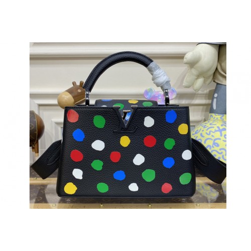 Louis Vuitton M21663 LVxYK Capucines BB Bag in Black Taurillon bull calf leather with 3D Painted Dots print