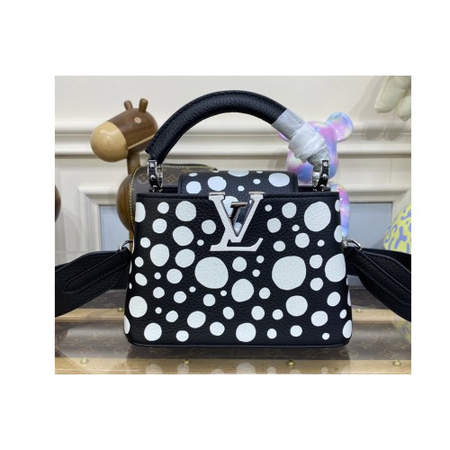 Louis Vuitton M21691 LVxYK Capucines Mini Bag in Black and white Taurillon bull calf leather with Infinity Dots print