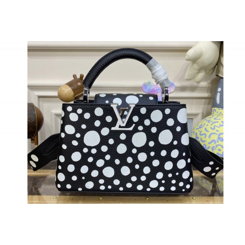Louis Vuitton M21691 LVxYK Capucines BB Bag in Black and white Taurillon bull calf leather with Infinity Dots print
