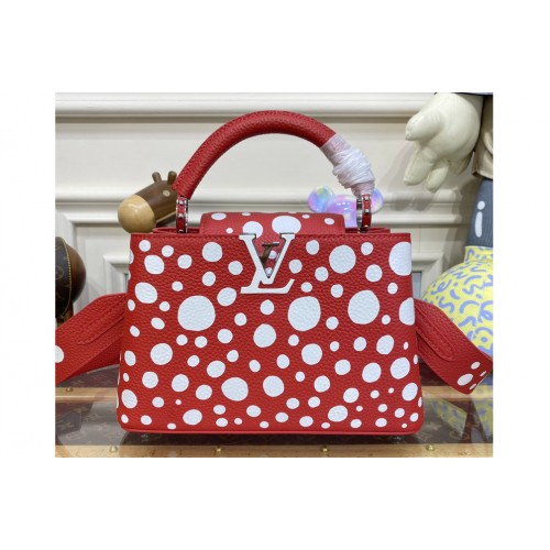 Louis Vuitton M21692 LVxYK Capucines BB Bag in Red and white Taurillon bull calf leather with Infinity Dots print