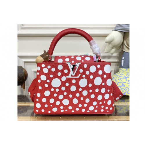 Louis Vuitton M21692 LVxYK Capucines MM Bag in Red and white Taurillon bull calf leather with Infinity Dots print