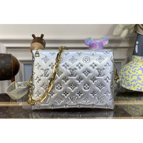 Louis Vuitton M21769 Coussin PM handbag in Silver puffy lambskin Louis Vuitton M21769 Coussin PM handbag in Silver puffy lambskin