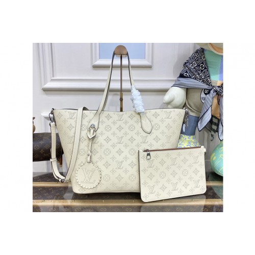 Louis Vuitton M21852 Blossom MM tote bag in White Mahina perforated calfskin leather