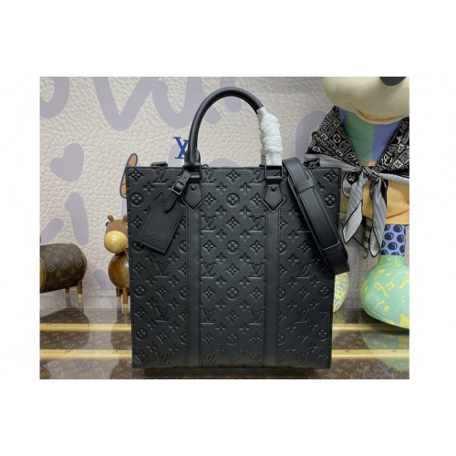 Louis Vuitton M21866 Sac Plat NV Bag in Black Monogram-embossed Taurillon leather