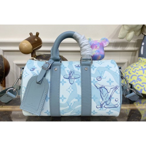 Louis Vuitton M22527 Keepall Bandoulière 25 Bag in Crystal Blue Monogram Aquagarden coated canvas Louis Vuitton M22527 Keepall Bandoulière 25 Bag in Crystal Blue Monogram Aquagarden coated canvas