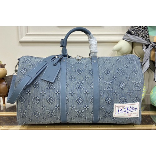 Louis Vuitton M22532 Keepall Bandoulière 50 Bag in Monogram Washed Denim coated canvas Louis Vuitton M22532 Keepall Bandoulière 50 Bag in Monogram Washed Denim coated canvas