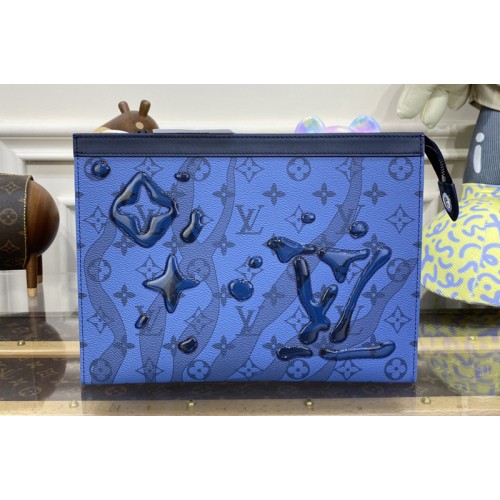 Louis Vuitton M22763 Pochette Voyage MM Bag in Blue Monogram Aquagarden coated canvas
