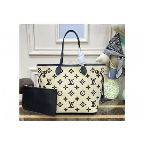 Louis Vuitton M22838 Neverfull MM tote bag in Black and Beige Lotus cotton