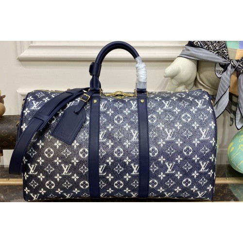 Louis Vuitton M22923 Keepall Bandouliere 45 Bag in Blue Monoglam coated canvas