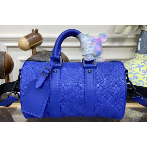 Louis Vuitton M23129 Keepall Bandouliere 25 Bag in Racing Blue Embossed Taurillon Monogram cowhide leather